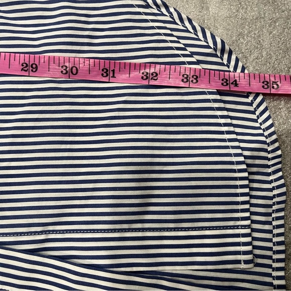 [XS/PTP:18”]Highline Collective Embroidered Floral Bird Blue Striped Shirt Dress - Picture 9 of 12